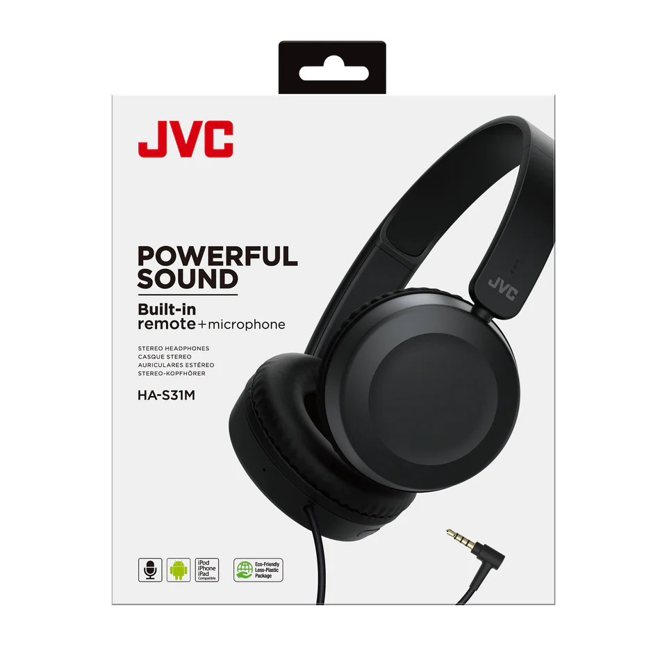 JVC HA-S31M-B Wired On-Ear Headphones – Carbon Black